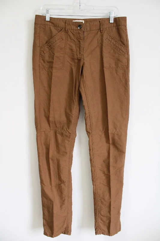 Ann Taylor LOFT Marisa Linen Blend Brown Pant | 4 Tall Casual Skinny Fit Pants
