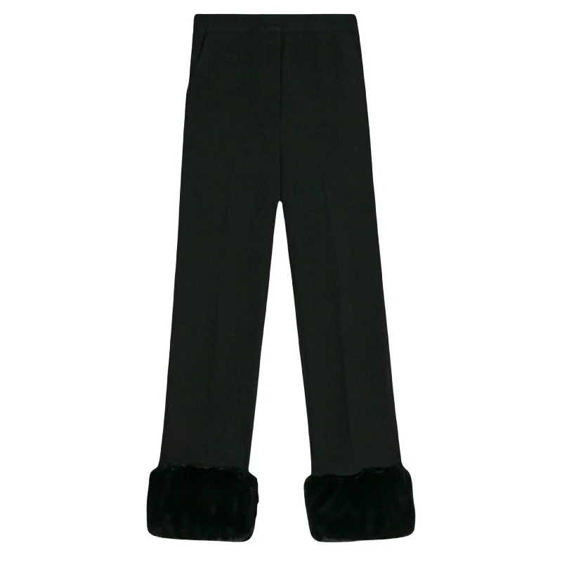 DANIELLE BERNSTEIN - Faux Fur Trim Slim Straight Leg Pants Cozy Jogger Leggings