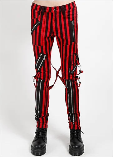 CLASSIC STRAP PANT MED RED STRIPE Chic Wool Trousers