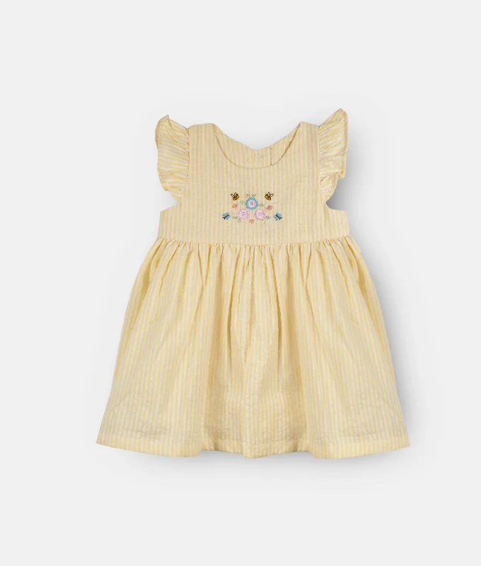 Baby Girl Yellow Striped Embroidery Dress