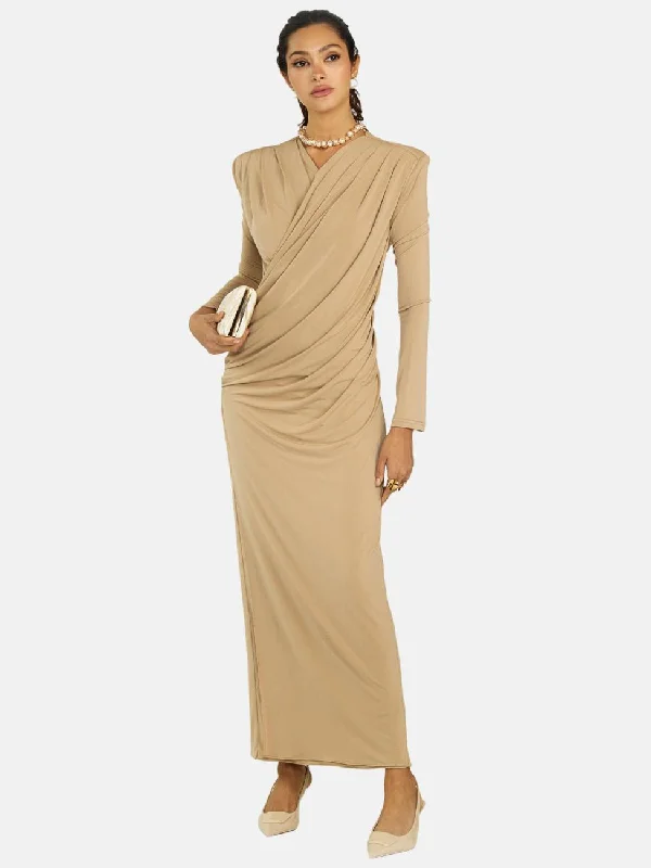 Cascade Dress in Taupe