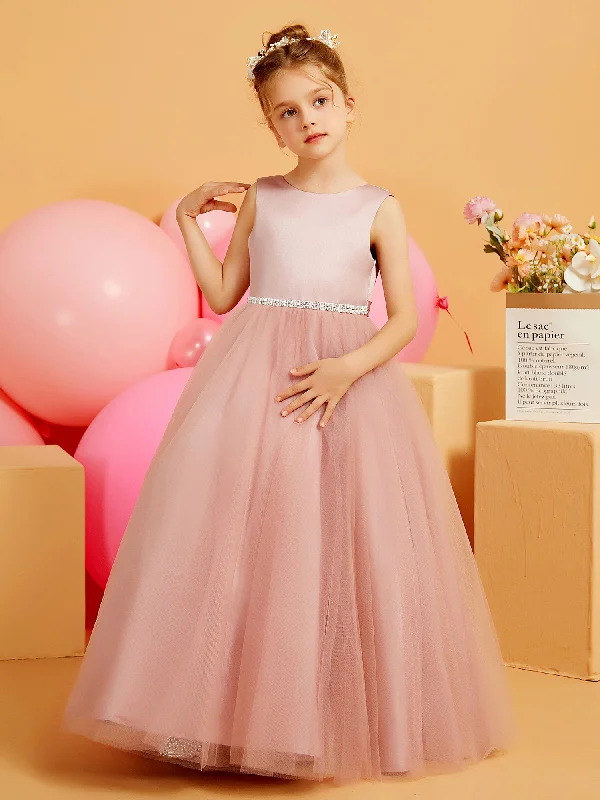 Satin Top Tulle Dress with Diamond Waist Decoration Dusty Rose