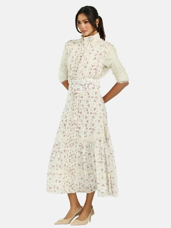 Lilac Petal Midi Belted Dress