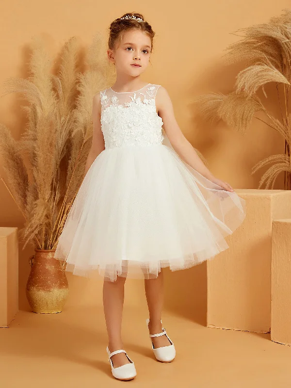 Lace Applique Top Tulle A-line Flower Girl Dress