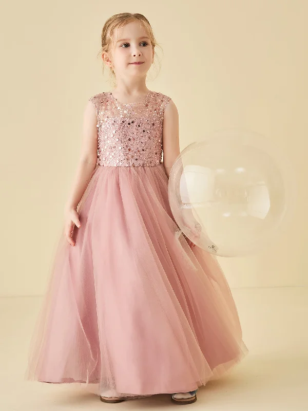Sequin Tulle Girl Dresses with Bow