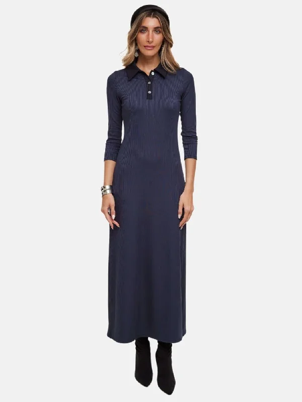 Contrast Collared Rib Dress