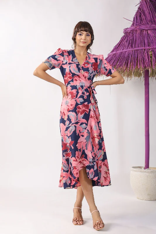 Indigo Print on Cotton Wrap Around Dress