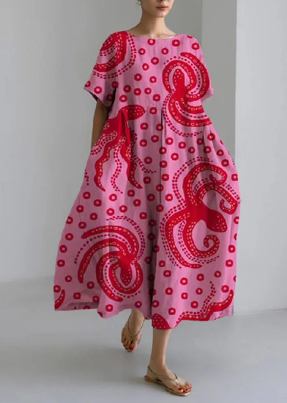 Art Rose Wrinkled Print Cozy Long Dress Summer