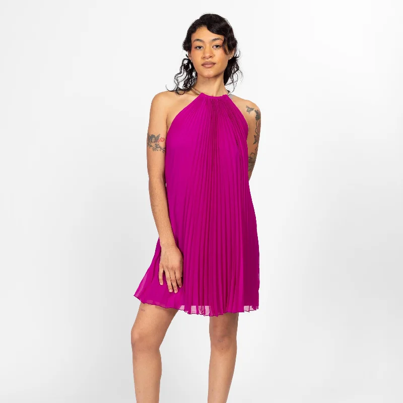 Medium Y2K Cache Magenta Pleated Choker Collar Mini Tent Dress