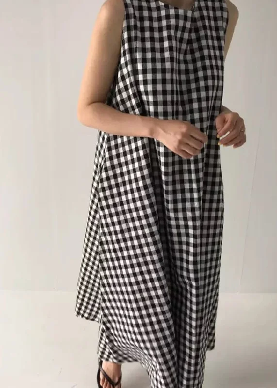 Women Plaid Pockets Cozy Long Dress Summer