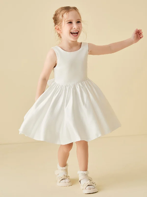 Satin Knee-length Tank Flower Girl Dresses with Bow
