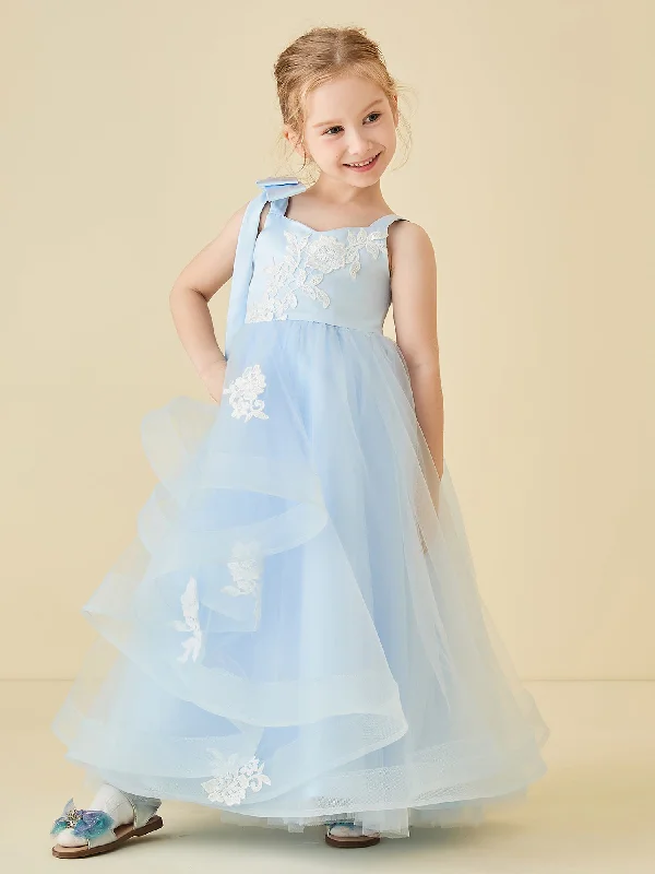 Flower Applique Floor-length Tulle Girl Dresses