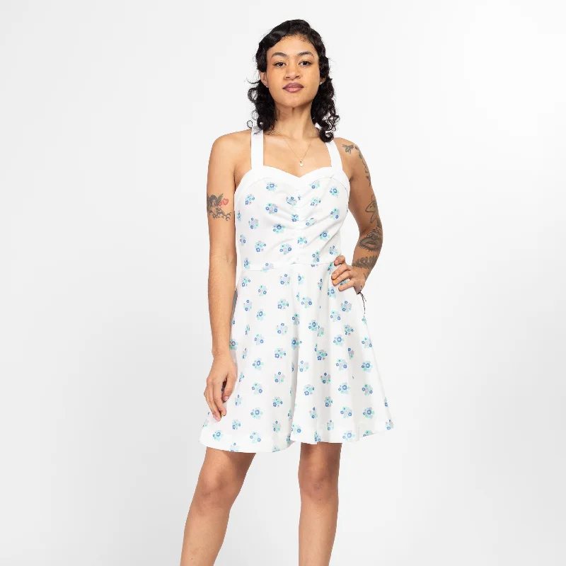 Small 70s White Floral Cross Back Mini Babydoll Dress