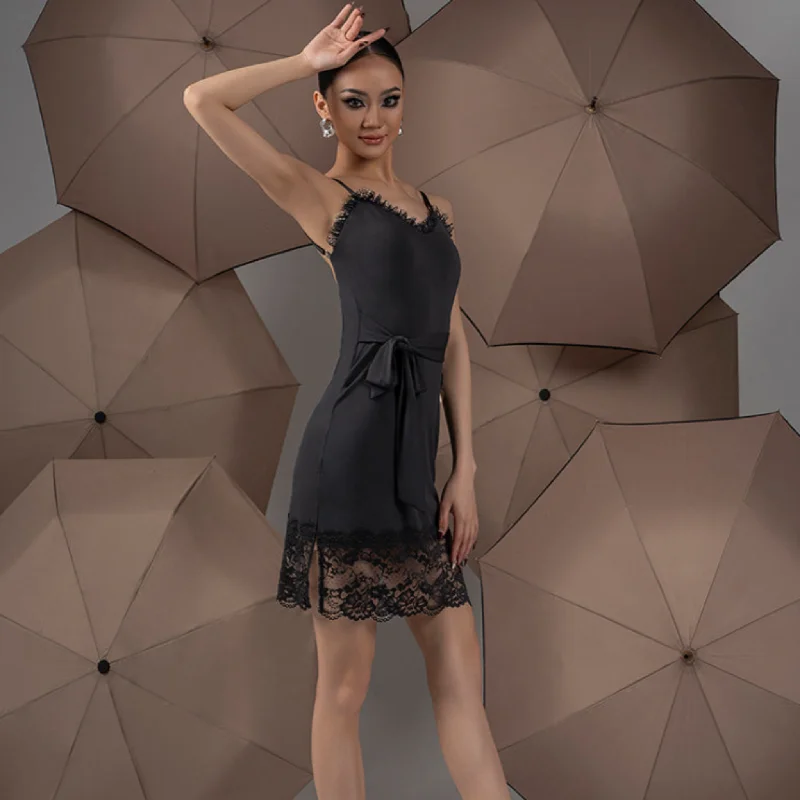 Black Elegant Lace Accents Dance Dress | W24A359