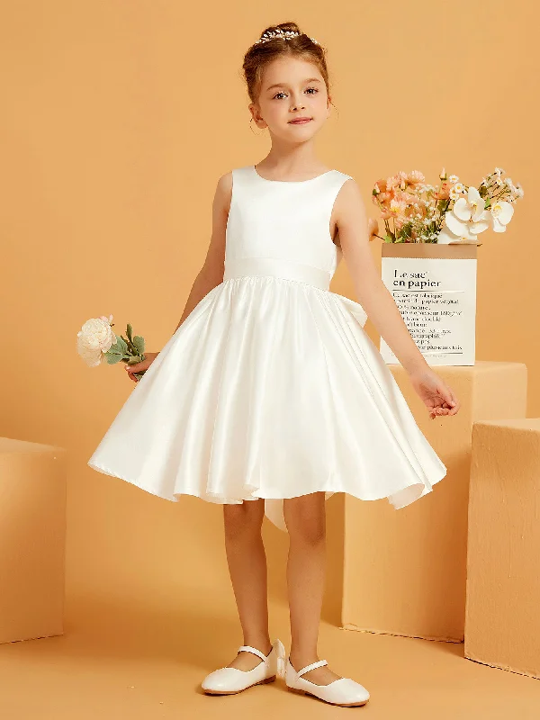 A-Line Bow Short Flower Girl Dress Ivory