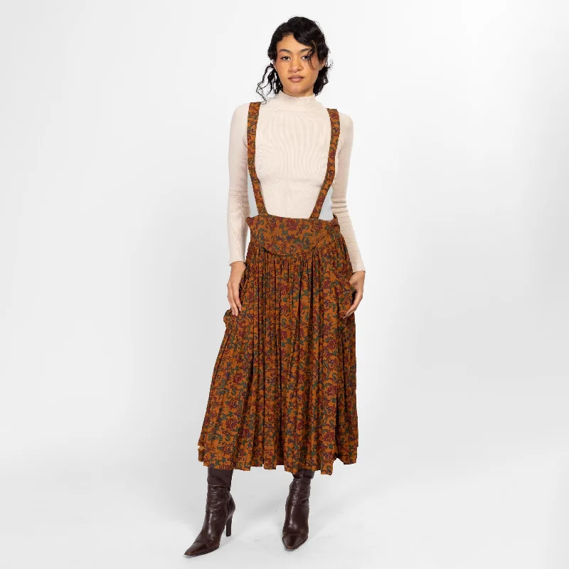 Large 80s Boho Floral Pinafore Suspender Dress