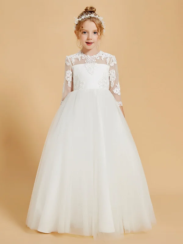 3/4 Sleeve Lace Scoop Neck Floor-Length Flower Girl Dress
