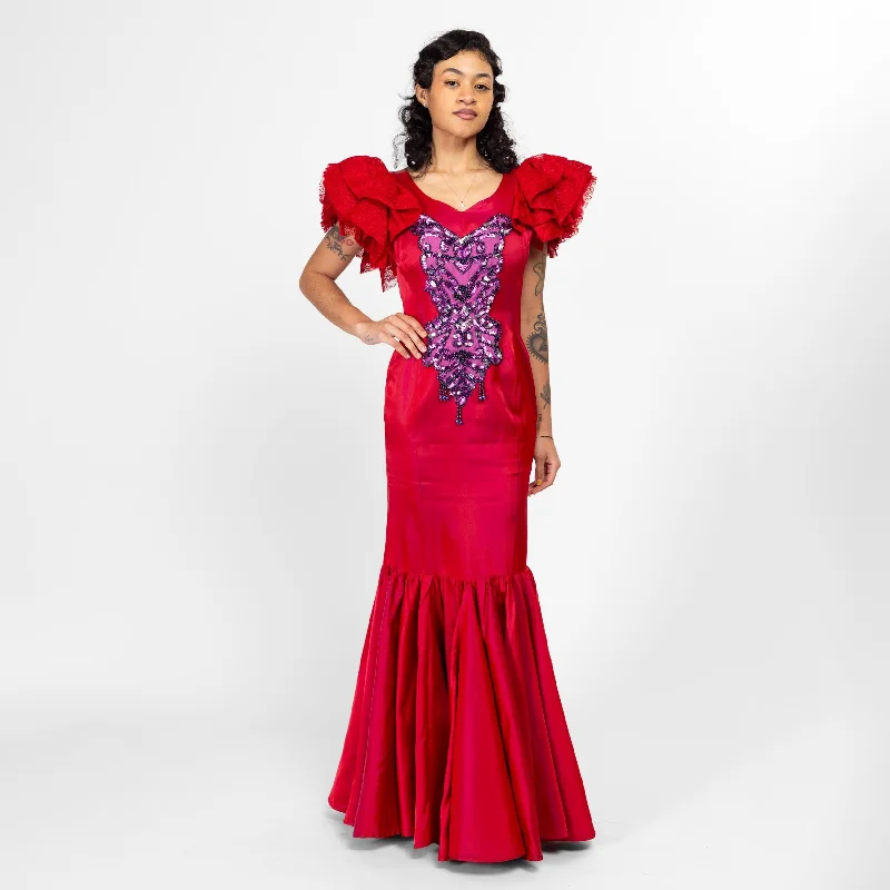 Small 70s Red Ruffle Sleeve Flamenco Dress