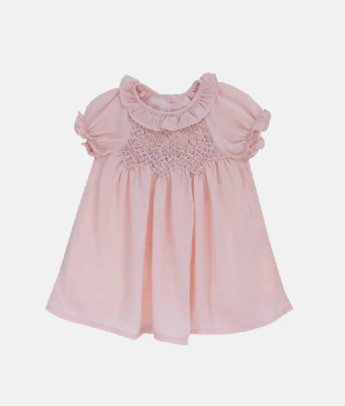 Peach Smocked Georgette Bishop Dress