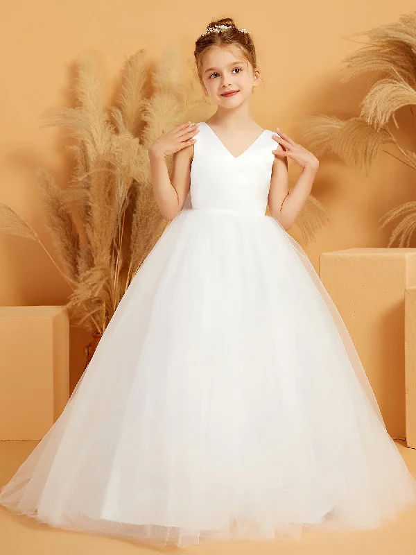 V-Neck Satin Top Floor-length Flower Girl Dress