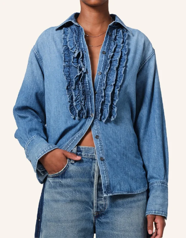 citizens of humanity ruffle tuxedo shirt Mesh Canvas Denim