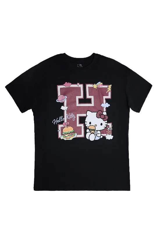 Hello Kitty H Graphic Relaxed Tee Front Pockets Side Pockets Patch Pockets