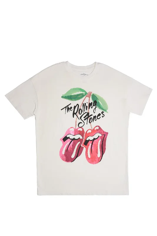 The Rolling Stones Cherry Graphic Relaxed Tee Hooded Caped Shawl Collar