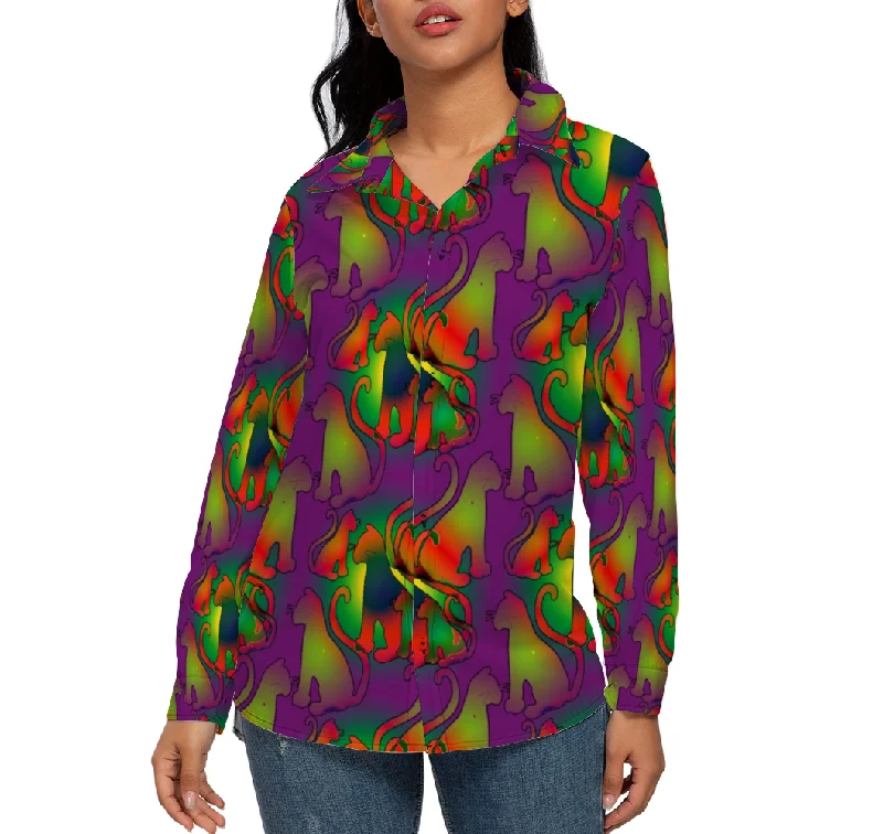 Abstract Rainbow Cats Custom All Over Print Women's Long Sleeves Shirt Houndstooth Herringbone Solid Abstract Rainbow Cats Custom All Over Print Women's Long Sleeves Shirt Houndstooth Herringbone Solid