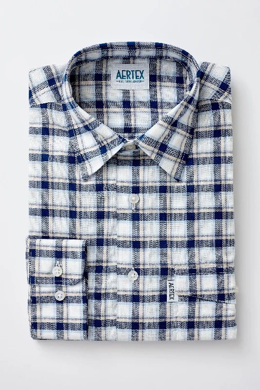 Aertex - Glastonbury Long Sleeved Shirt - Blue Plaid T-Shirt Polka Dot Checkered