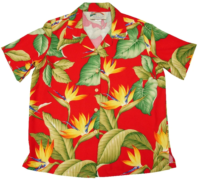 Airbrush Bird of Paradise II Women's Hawaiian Camp Shirt Handmade Hand-knitted Hand-woven Airbrush Bird of Paradise II Women's Hawaiian Camp Shirt Handmade Hand-knitted Hand-woven