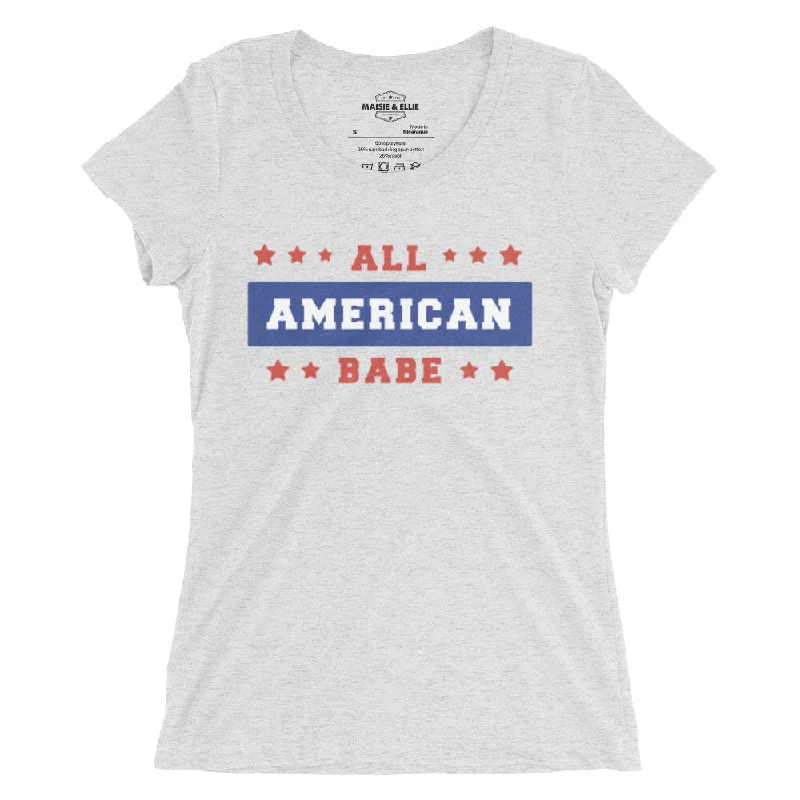 All American Babe Women's Tri-Blend Slim Fit T-Shirt Striped Floral Plaid