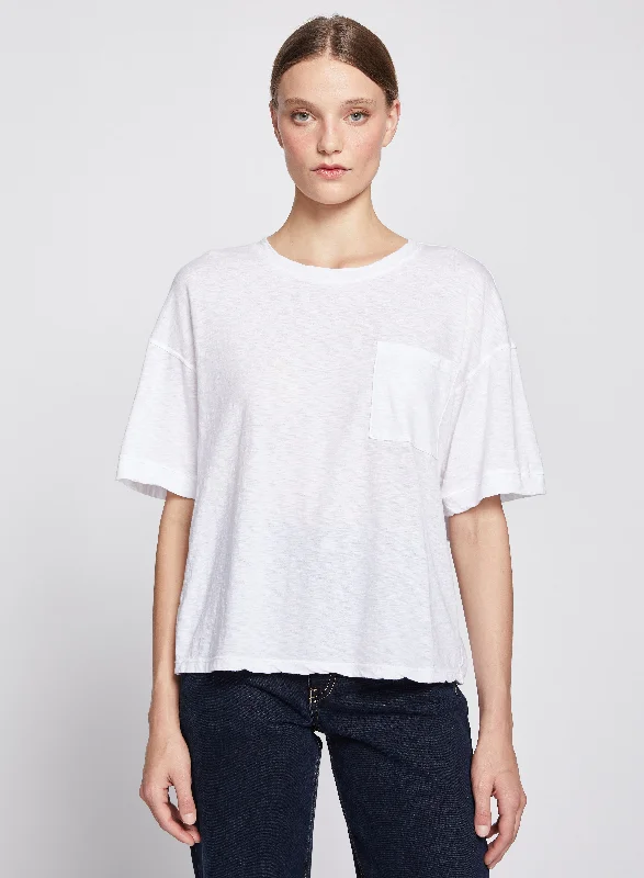 Boyfriend Pocket Tee in White Spandex Blend Rayon Blend Denim Blend