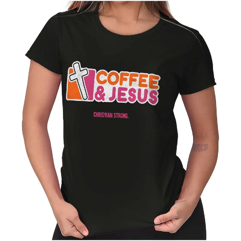 Coffee And Jesus Donuts Ladies T Shirt Mesh Fabric Canvas Fabric Denim Fabric
