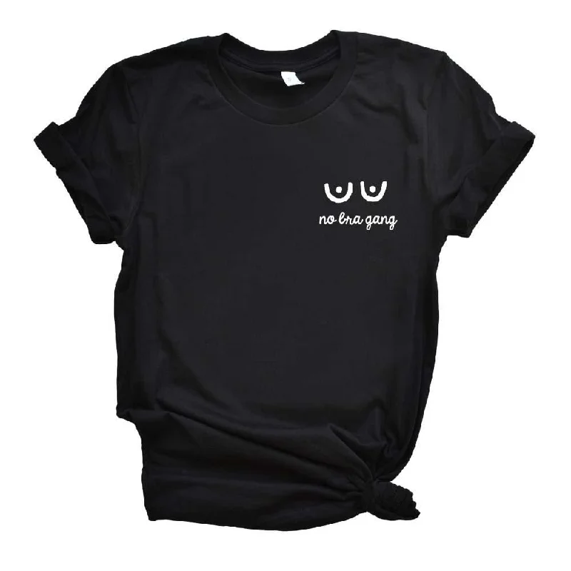 Embroidered No bra Gang Feminist T-Shirt Collared Crew Neck Turtle Neck