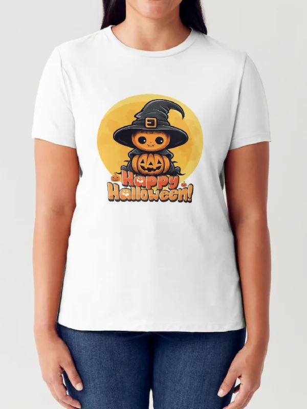 HAPPY HALLOWEEN Short Sleeve Tubular T-Shirt Solid Print Embellished