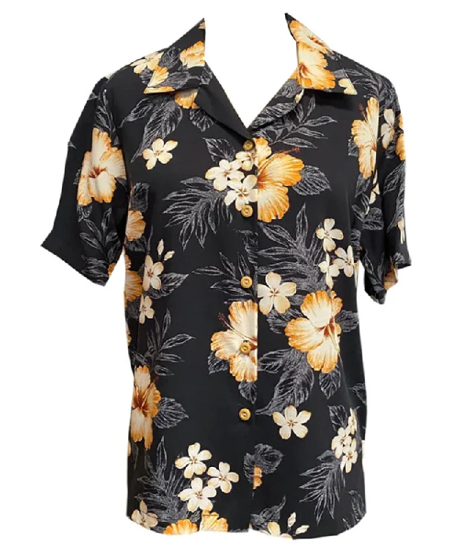 Hibiscus Garden Women's Hawaiian Camp Shirt Wool Fabric Cashmere Fabric Tweed Fabric