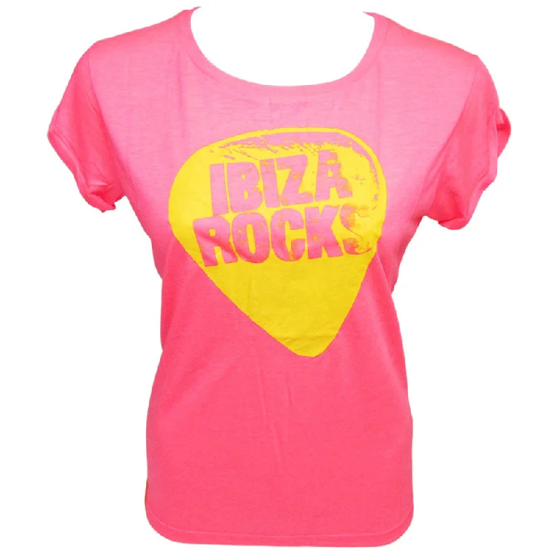 Ibiza Rocks Open Back Loose Fit Neon T-Shirt Spandex Blend Rayon Blend Denim Blend