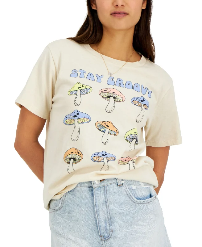 Juniors' Cotton Mushroom-Print T-Shirt Fashionable Trendy Casual