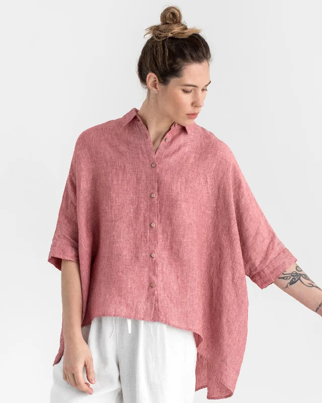 Lightweight linen shirt HANA in Cranberry Satin Fabric Silk Fabric Chiffon Fabric