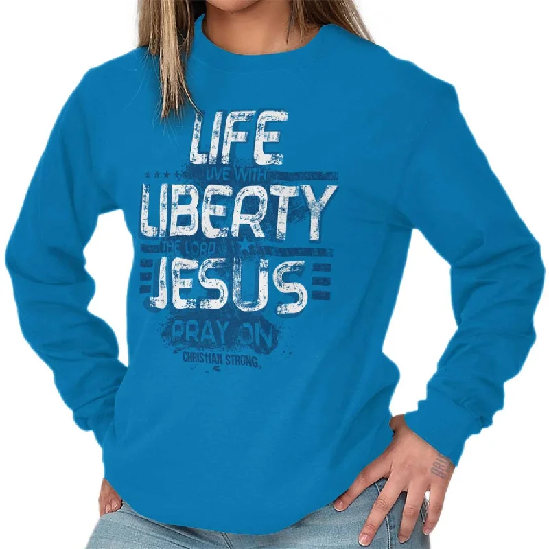 Live Liberty Long Sleeve T Shirt Mesh Canvas Denim
