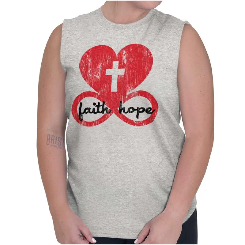 Love Faith Hope Sleeveless T-Shirt Solid Color Striped Floral