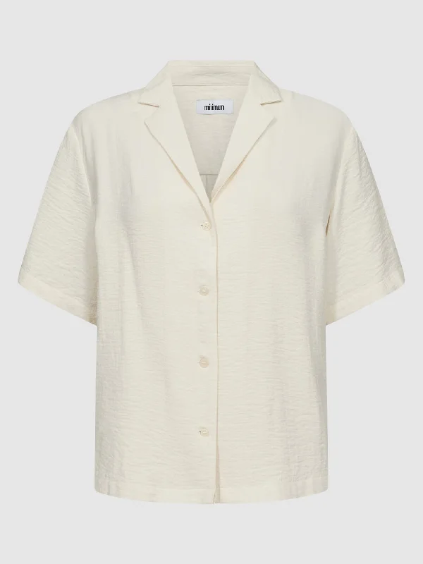 Karenlouise Short Sleeve Buttondown Shirt Mesh Blend Leather Blend Suede Blend