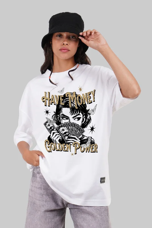 Money Golden Power White Baggy Fit T-Shirt Women Knit Fabric Woven Fabric Fleece Fabric Money Golden Power White Baggy Fit T-Shirt Women Knit Fabric Woven Fabric Fleece Fabric
