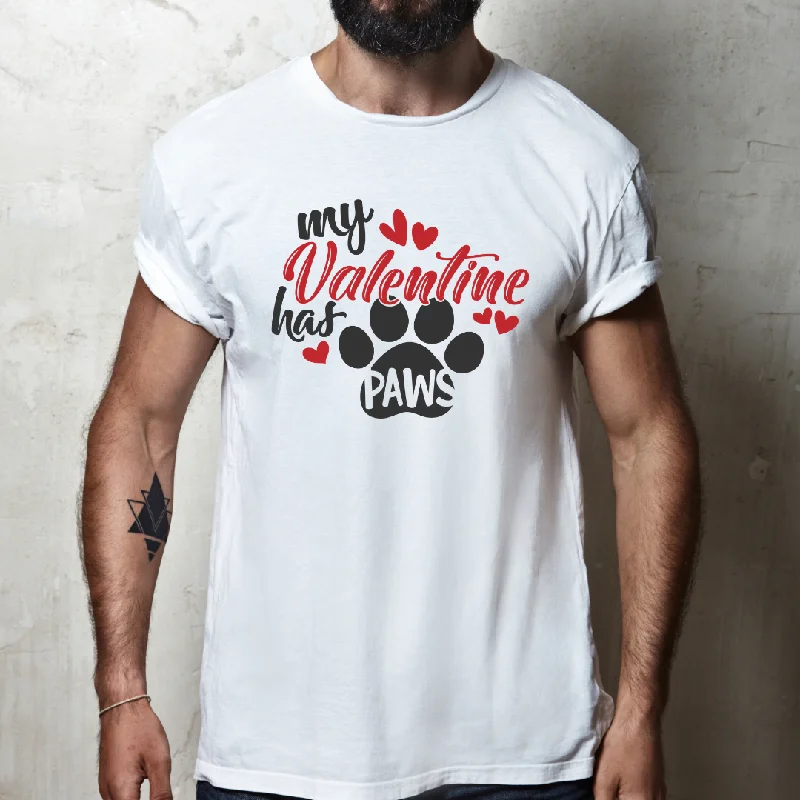 My Valentine Has Paws Valentine's Day Unisex T-Shirt Houndstooth Herringbone Solid