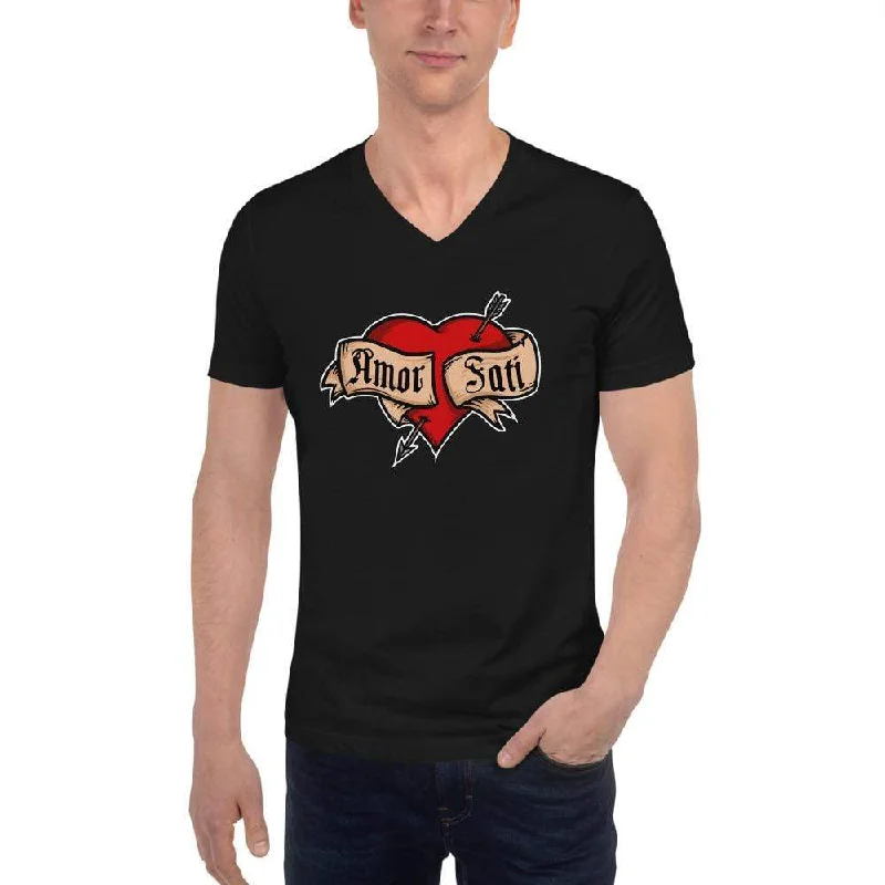 Nietzsche Fatalism Amor Fati Tattoo Heart - Unisex V-Neck T-Shirt Welt Pockets Slit Pockets Flap Pockets Nietzsche Fatalism Amor Fati Tattoo Heart - Unisex V-Neck T-Shirt Welt Pockets Slit Pockets Flap Pockets