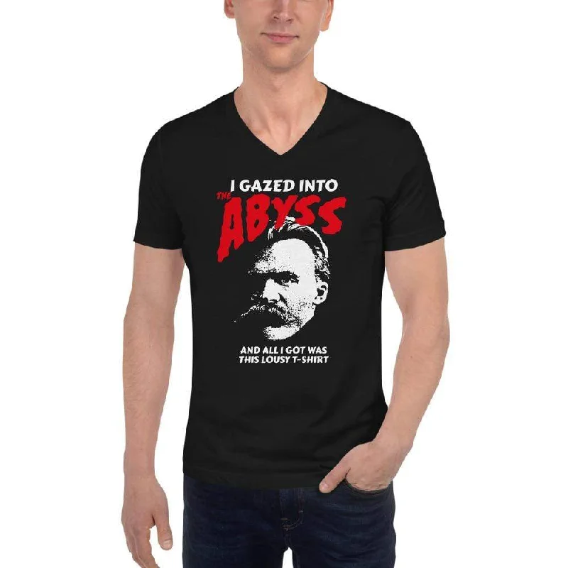 Nietzsche - I Gazed Into The Abyss - Unisex V-Neck T-Shirt Solid Color Striped Floral Nietzsche - I Gazed Into The Abyss - Unisex V-Neck T-Shirt Solid Color Striped Floral