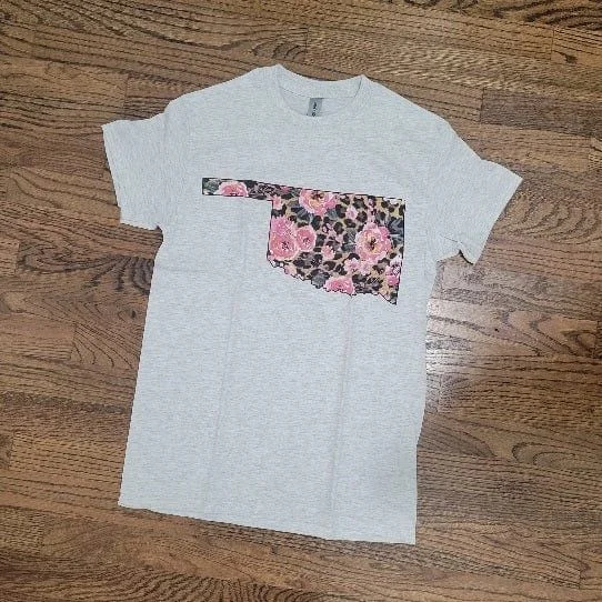 Oklahoma Flower Map Tee Striped Floral Plaid