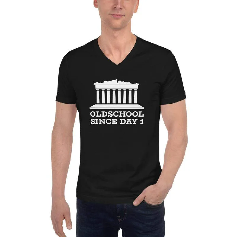 Oldschool Since Day 1 - Unisex V-Neck T-Shirt Asymmetrical Pockets Print