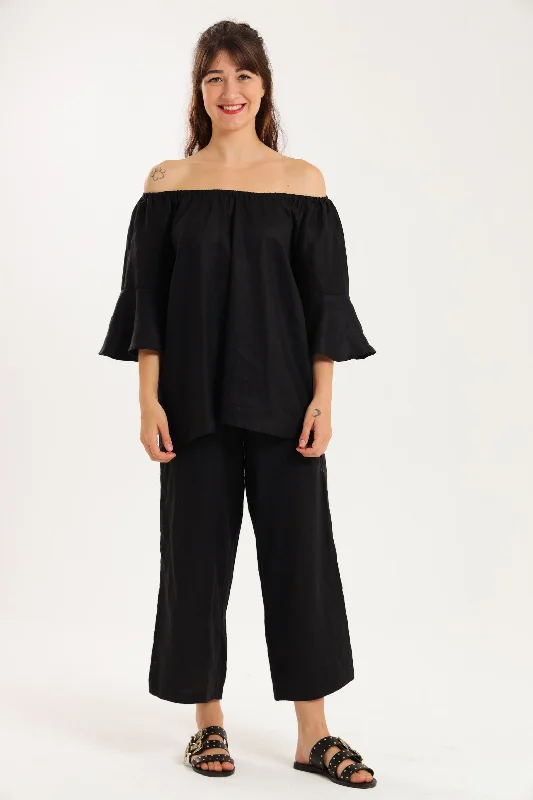 Oleander Shirt- Black Cashmere Blend Cotton Blend Poly Blend