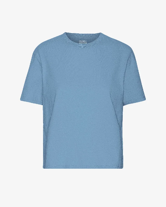 Organic Boxy Crop Tee - Seaside Blue Knit Fabric Woven Fabric Fleece Fabric